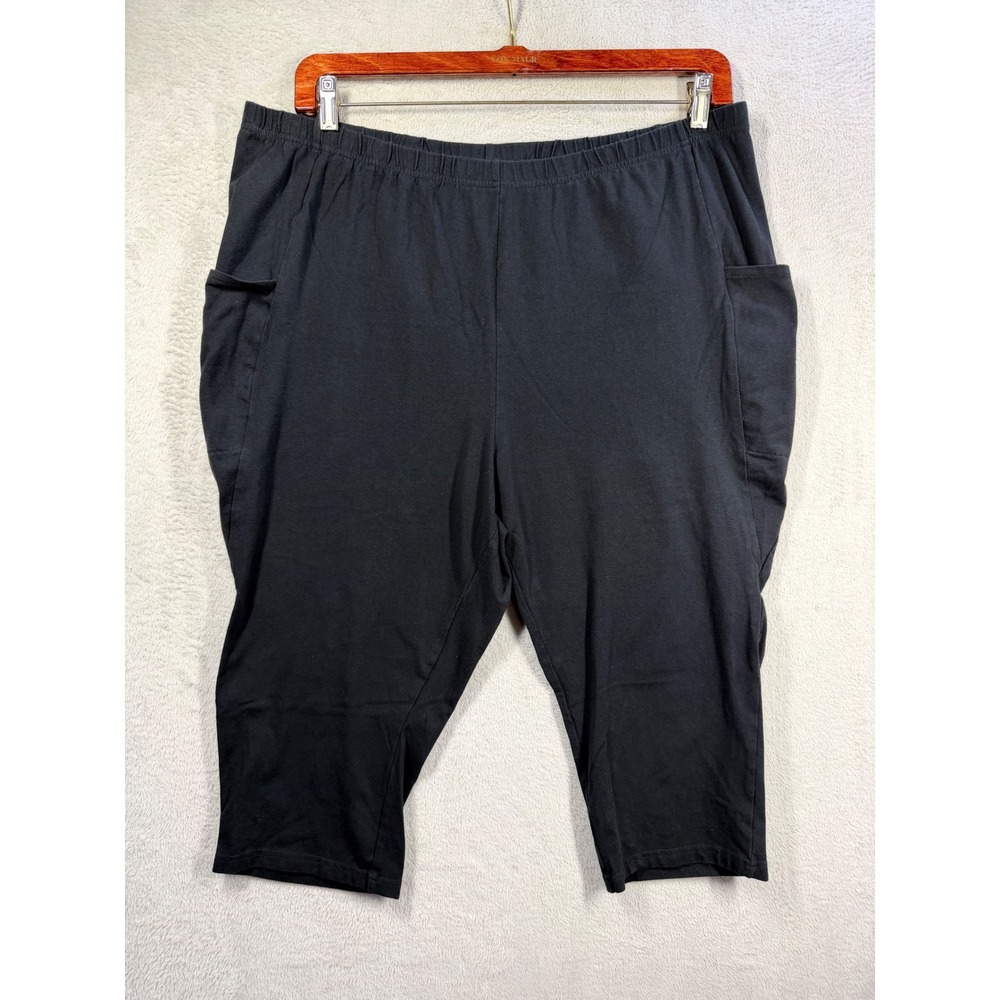 Woman Within Knit Capri Pants Women 2X Black Side Pocket Comfort Stretch 92726